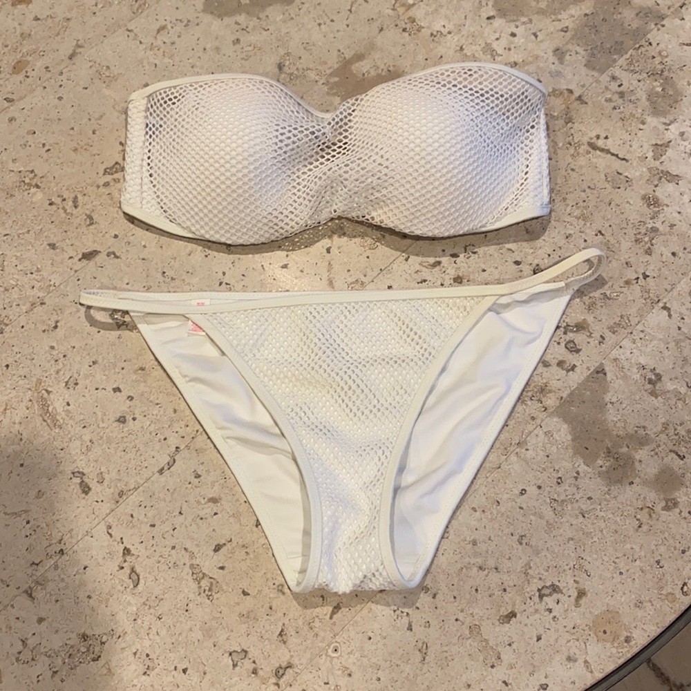 Victoria's Secret White Mesh Bandeau Bikini Set